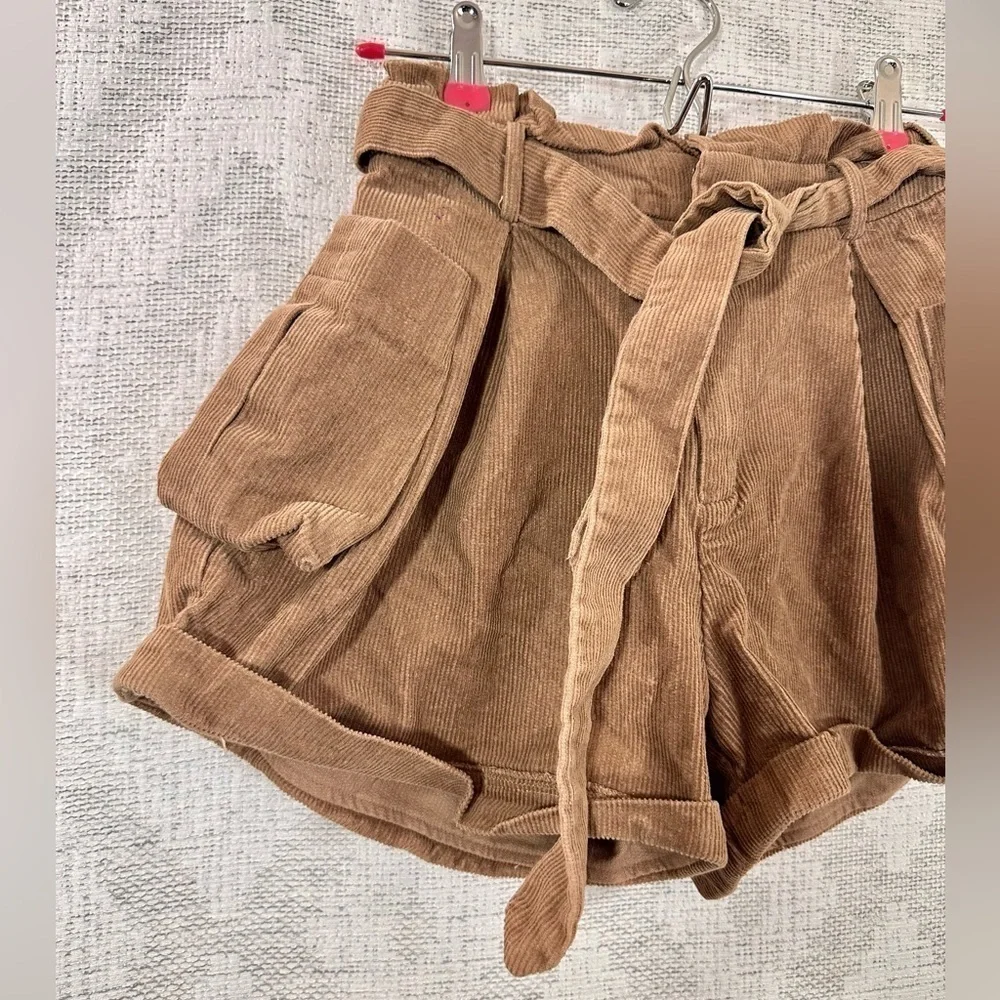 Forever 21 brown corduroy high waisted paperbag waist shorts size S